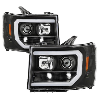 Version 2 Black Light Bar DRL LED Projector Headlights <br>07-13 GMC Sierra 1500 Sierra 2500 HD Sierra 3500 HD