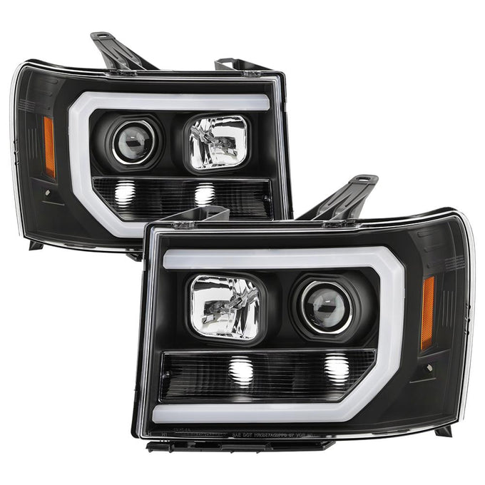 Version 2 Black Light Bar DRL LED Projector Headlights <br>07-13 GMC Sierra 1500 Sierra 2500 HD Sierra 3500 HD