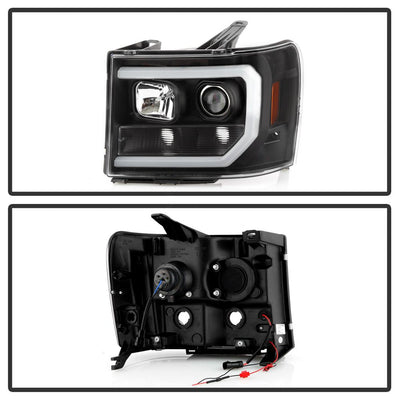 Version 2 Black Light Bar DRL LED Projector Headlights <br>07-13 GMC Sierra 1500 Sierra 2500 HD Sierra 3500 HD