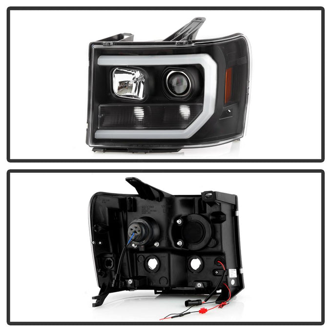 Version 2 Black Light Bar DRL LED Projector Headlights <br>07-13 GMC Sierra 1500 Sierra 2500 HD Sierra 3500 HD