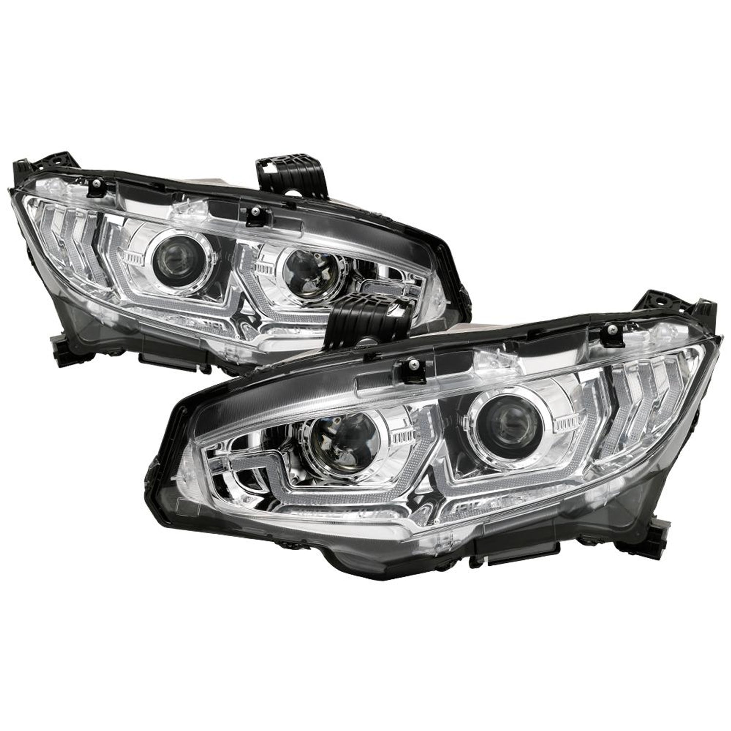 Chrome Projector Headlight W/ LED Sequential Turn Signal Lights <br>16-20 Honda Civic