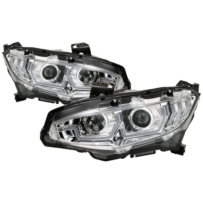 Chrome Projector Headlight W/ LED Sequential Turn Signal Lights <br>16-20 Honda Civic