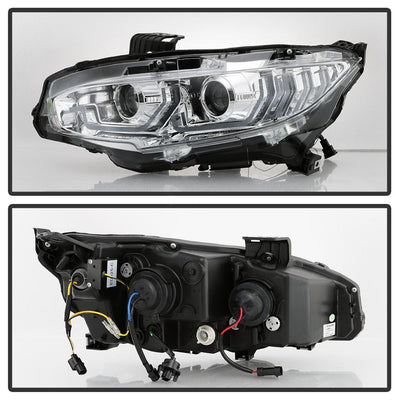 Chrome Projector Headlight W/ LED Sequential Turn Signal Lights <br>16-20 Honda Civic