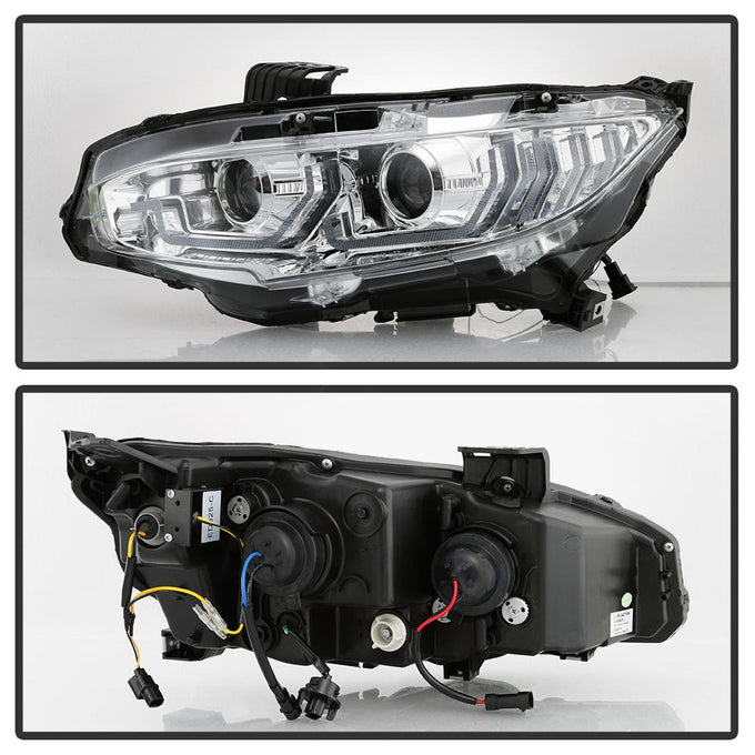 Chrome Projector Headlight W/ LED Sequential Turn Signal Lights <br>16-20 Honda Civic