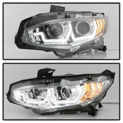 Chrome Projector Headlight W/ LED Sequential Turn Signal Lights <br>16-20 Honda Civic