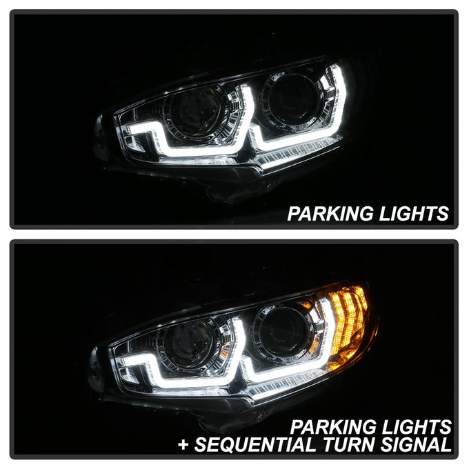 Chrome Projector Headlight W/ LED Sequential Turn Signal Lights <br>16-20 Honda Civic