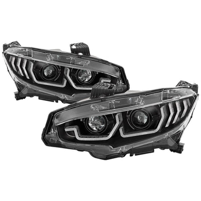 Black Projector Headlight W/ LED Sequential Turn Signal Lights <br>16-20 Honda Civic