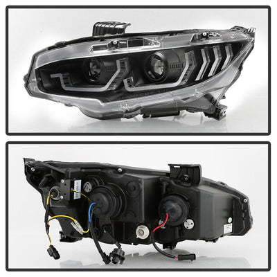 Black Projector Headlight W/ LED Sequential Turn Signal Lights <br>16-20 Honda Civic