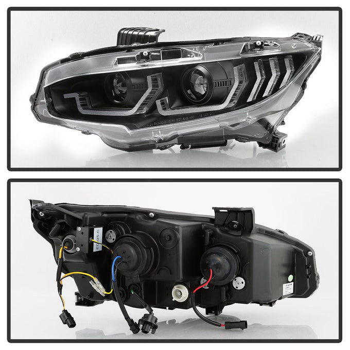 Black Projector Headlight W/ LED Sequential Turn Signal Lights <br>16-20 Honda Civic