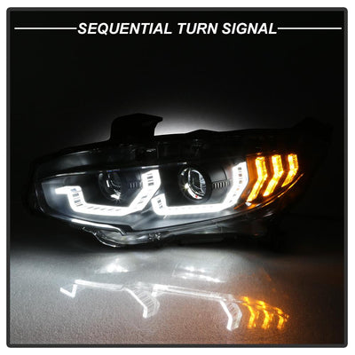Black Projector Headlight W/ LED Sequential Turn Signal Lights <br>16-20 Honda Civic