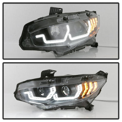 Black Projector Headlight W/ LED Sequential Turn Signal Lights <br>16-20 Honda Civic