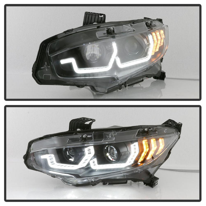 Black Projector Headlight W/ LED Sequential Turn Signal Lights <br>16-20 Honda Civic