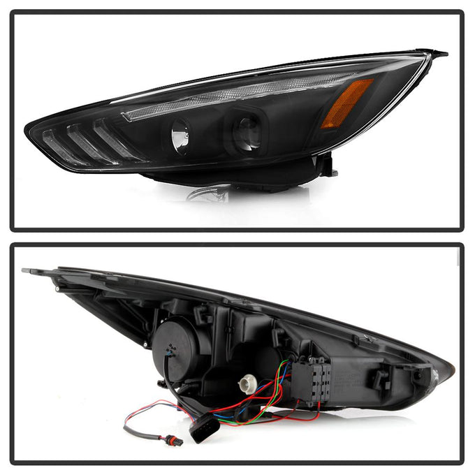 Sequential Turn Signal Light Bar Black Projector Headlights <br>15-18 Ford Focus