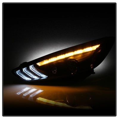 Sequential Turn Signal Light Bar Black Projector Headlights <br>15-18 Ford Focus