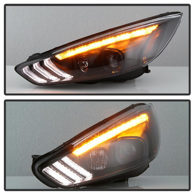 Sequential Turn Signal Light Bar Black Projector Headlights <br>15-18 Ford Focus