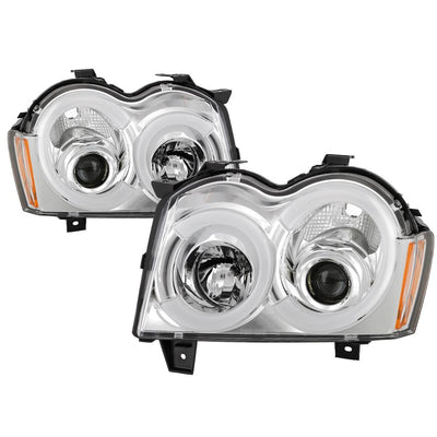 Chrome Light Bar Projector Headlights <br>05-07 Jeep Grand Cherokee