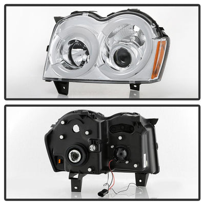 Chrome Light Bar Projector Headlights <br>05-07 Jeep Grand Cherokee
