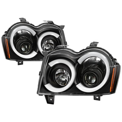 Black Light Bar Projector Headlights <br>05-07 Jeep Grand Cherokee