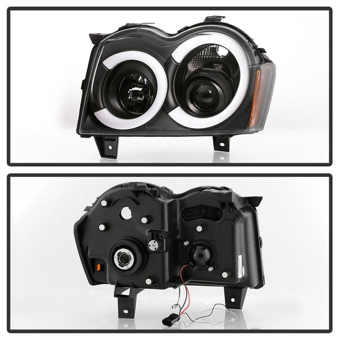 Black Light Bar Projector Headlights <br>05-07 Jeep Grand Cherokee