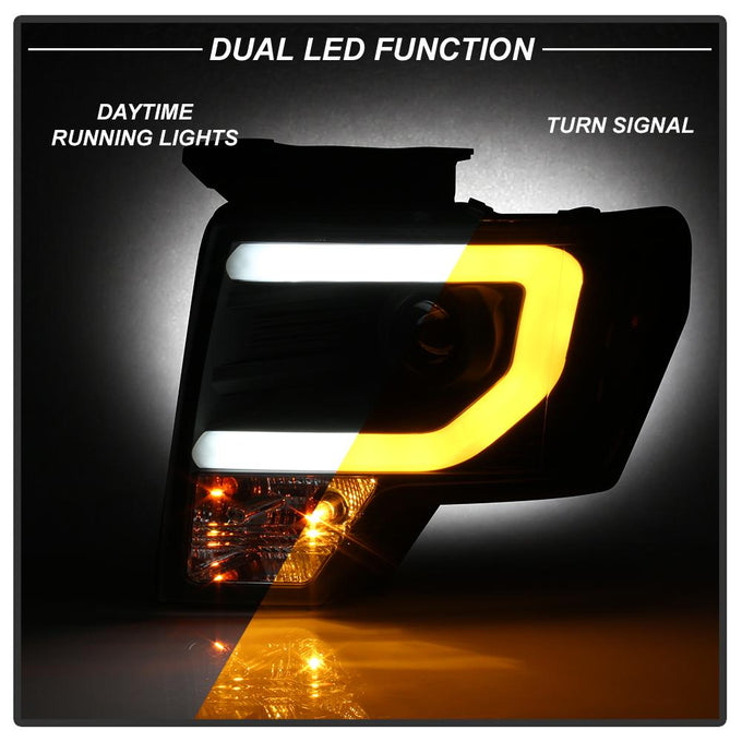 Switch Back Turn Signal Light Bar Black Projector Headlights <br>09-14 Ford F-150