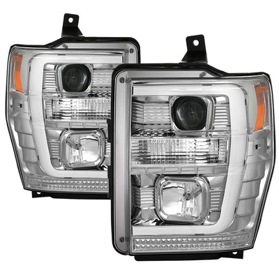 Version 2 Chrome Switch Back Light Bar Projector Headlights <br>08-10 Ford F-250 F-350 F-450 Super Duty