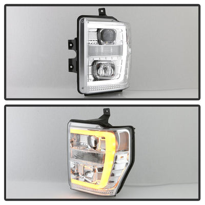 Version 2 Chrome Switch Back Light Bar Projector Headlights <br>08-10 Ford F-250 F-350 F-450 Super Duty