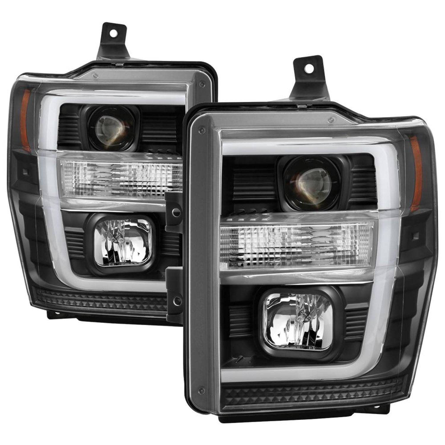 Version 2 Black Switch Back Light Bar Projector Headlights <br>08-10 Ford F-250 F-350 F-450 Super Duty
