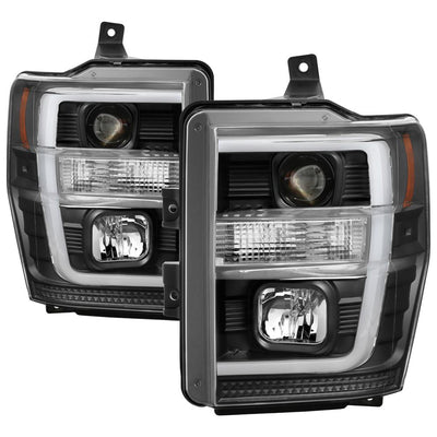 Version 2 Black Switch Back Light Bar Projector Headlights <br>08-10 Ford F-250 F-350 F-450 Super Duty