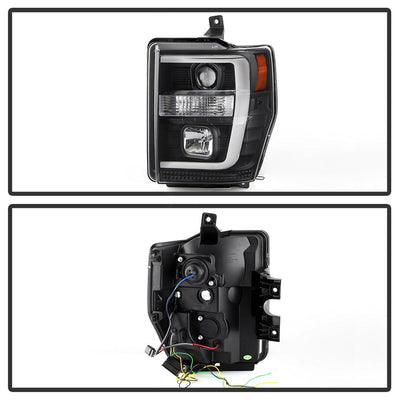 Version 2 Black Switch Back Light Bar Projector Headlights <br>08-10 Ford F-250 F-350 F-450 Super Duty