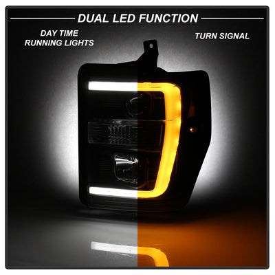 Version 2 Black Switch Back Light Bar Projector Headlights <br>08-10 Ford F-250 F-350 F-450 Super Duty