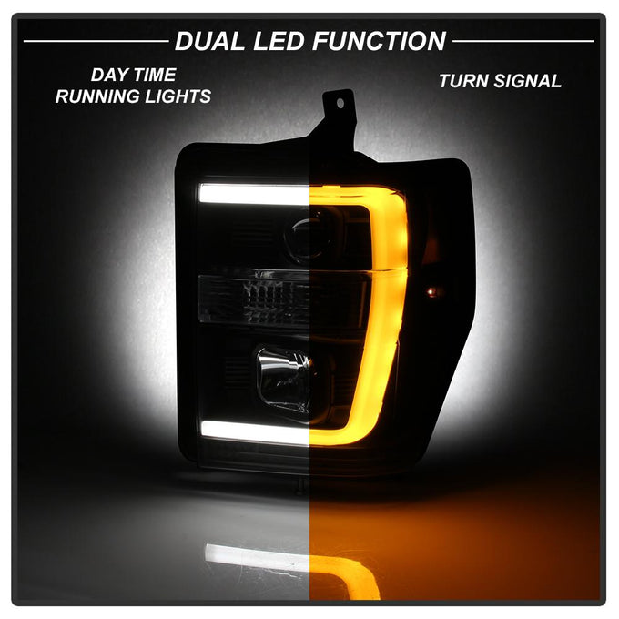 Version 2 Black Switch Back Light Bar Projector Headlights <br>08-10 Ford F-250 F-350 F-450 Super Duty