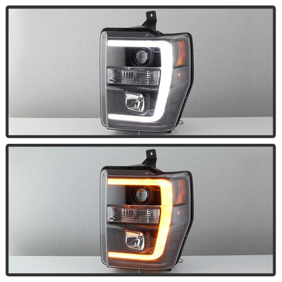 Version 2 Black Switch Back Light Bar Projector Headlights <br>08-10 Ford F-250 F-350 F-450 Super Duty