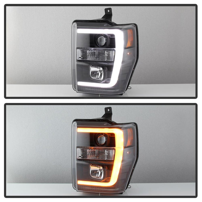 Version 2 Black Switch Back Light Bar Projector Headlights <br>08-10 Ford F-250 F-350 F-450 Super Duty