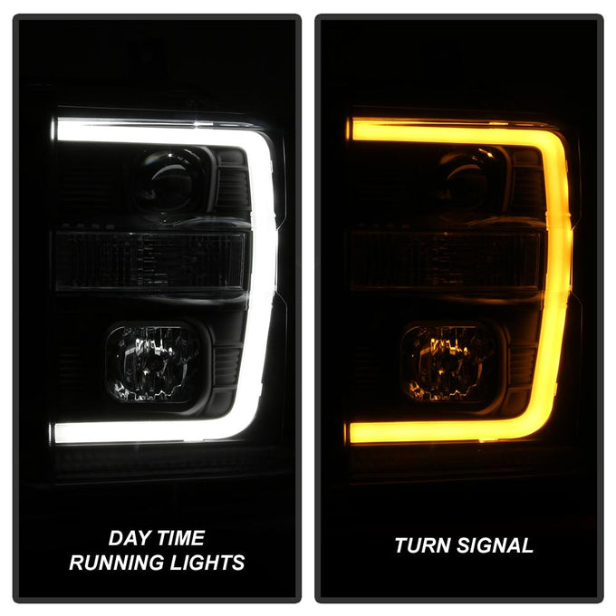 Version 2 Black Switch Back Light Bar Projector Headlights <br>08-10 Ford F-250 F-350 F-450 Super Duty