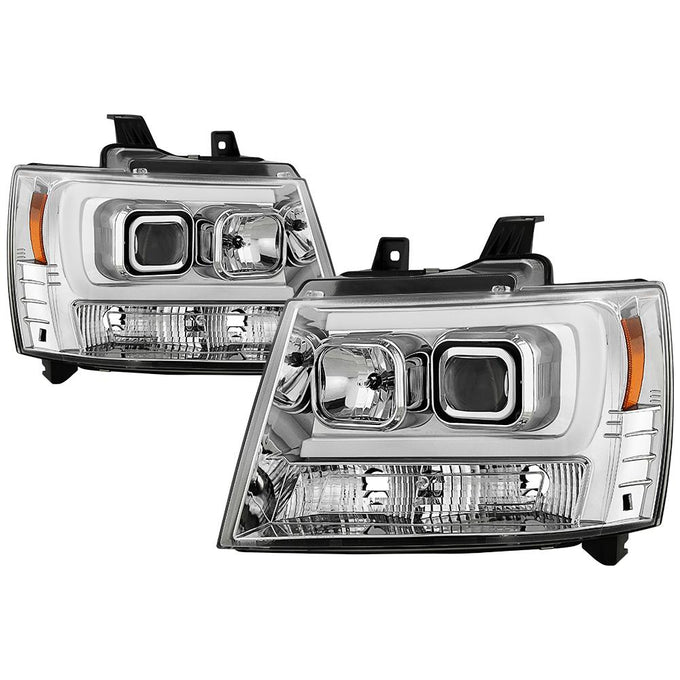 Version 2 Chrome Switch Back Turn Signal Light Bar Projector Headlights <br>07-14 Chevy Avalanche Suburban 1500 2500