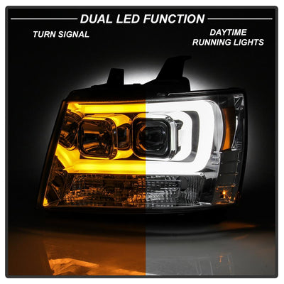 Version 2 Chrome Switch Back Turn Signal Light Bar Projector Headlights <br>07-14 Chevy Avalanche Suburban 1500 2500