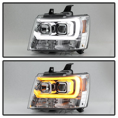 Version 2 Chrome Switch Back Turn Signal Light Bar Projector Headlights <br>07-14 Chevy Avalanche Suburban 1500 2500