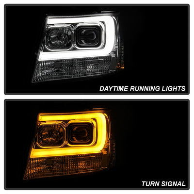 Version 2 Chrome Switch Back Turn Signal Light Bar Projector Headlights <br>07-14 Chevy Avalanche Suburban 1500 2500