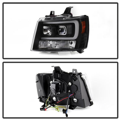 Version 2 Black Switch Back Turn Signal Light Bar Projector Headlights <br>07-14 Chevy Avalanche Suburban 1500 2500