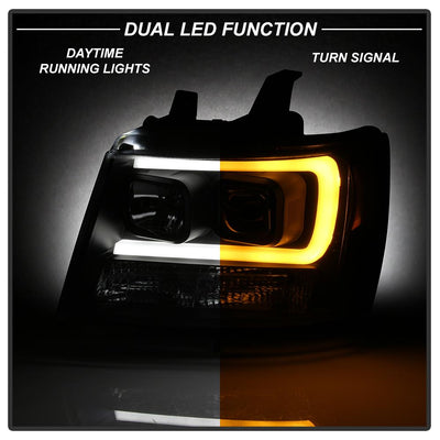 Version 2 Black Switch Back Turn Signal Light Bar Projector Headlights <br>07-14 Chevy Avalanche Suburban 1500 2500