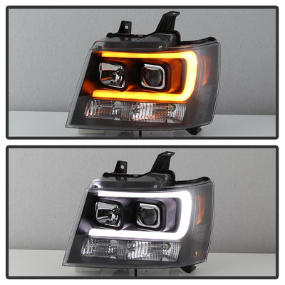 Version 2 Black Switch Back Turn Signal Light Bar Projector Headlights <br>07-14 Chevy Avalanche Suburban 1500 2500