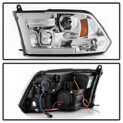 Version 2 Chrome Switch Back Light Bar Turn Signal Projector Headlights <br>09-18 Dodge Ram 1500 2500 3500