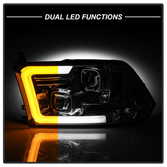 Version 2 Chrome Switch Back Light Bar Turn Signal Projector Headlights <br>09-18 Dodge Ram 1500 2500 3500