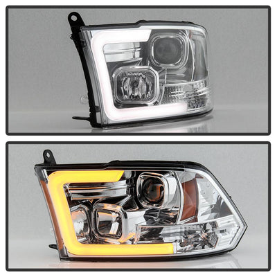 Version 2 Chrome Switch Back Light Bar Turn Signal Projector Headlights <br>09-18 Dodge Ram 1500 2500 3500