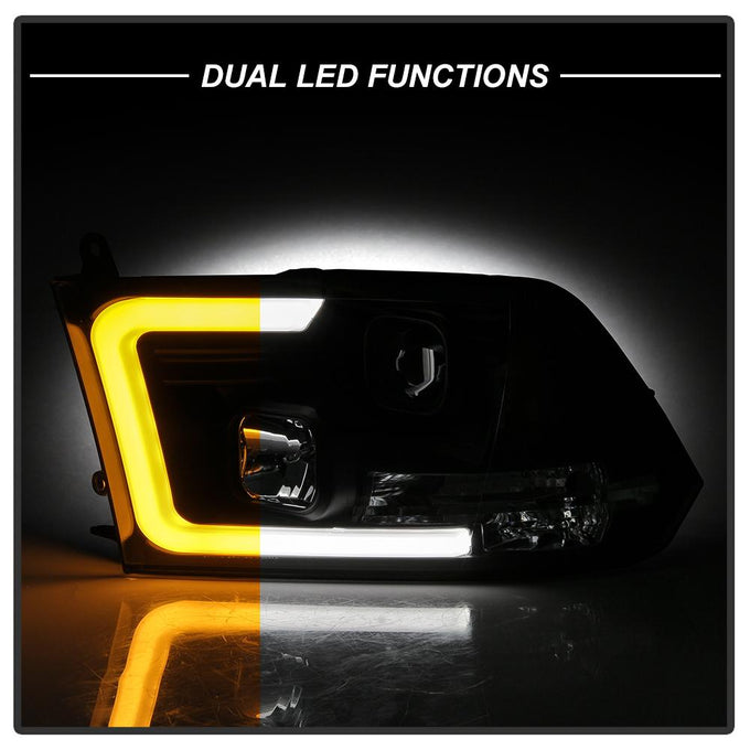 Version 2 Black Switch Back Light Bar Turn Signal Projector Headlights <br>09-18 Dodge Ram 1500 2500 3500