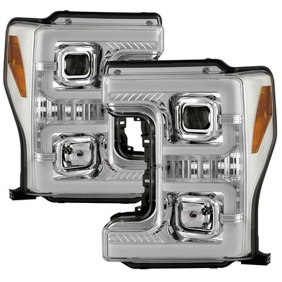 Switch Back Sequential Turn Signal Light Bar Chrome Projector Headlights <br>17-19 Ford F-450 Super Duty F-250 Super Duty F-350 Super Duty