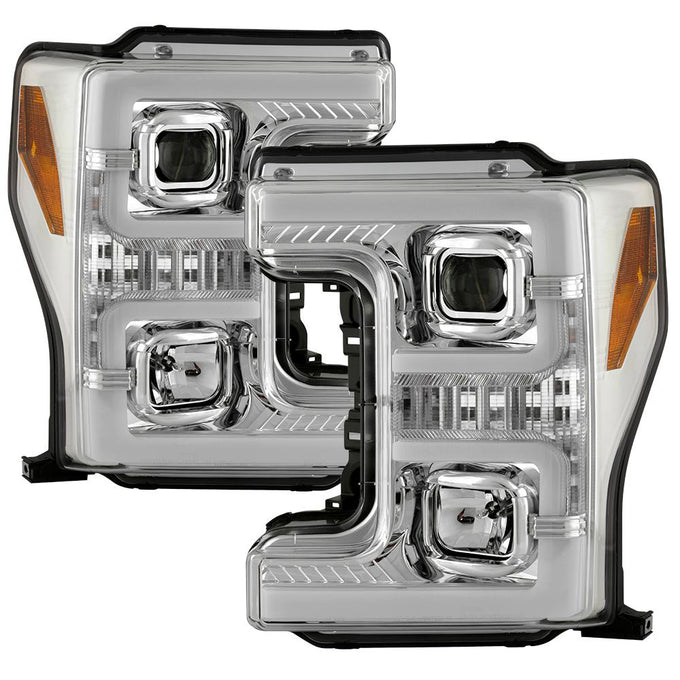 Switch Back Sequential Turn Signal Light Bar Chrome Projector Headlights <br>17-19 Ford F-450 Super Duty F-250 Super Duty F-350 Super Duty