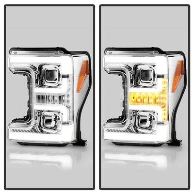 Switch Back Sequential Turn Signal Light Bar Chrome Projector Headlights <br>17-19 Ford F-450 Super Duty F-250 Super Duty F-350 Super Duty