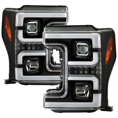 Switch Back Sequential Turn Signal Light Bar Black Projector Headlights <br>17-19 Ford F-450 Super Duty F-250 Super Duty F-350 Super Duty