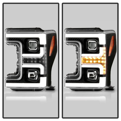 Switch Back Sequential Turn Signal Light Bar Black Projector Headlights <br>17-19 Ford F-450 Super Duty F-250 Super Duty F-350 Super Duty